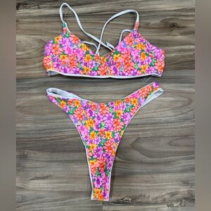 Cupshe Pink Orange Floral Bikini Set